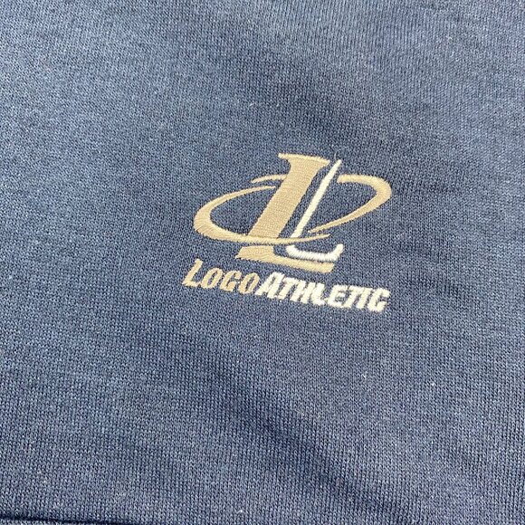 Logo Athletic Sweater Hoodie Mean Large L Navy Blue 1/4 Zip Activewear Sports - Picture 2 of 9